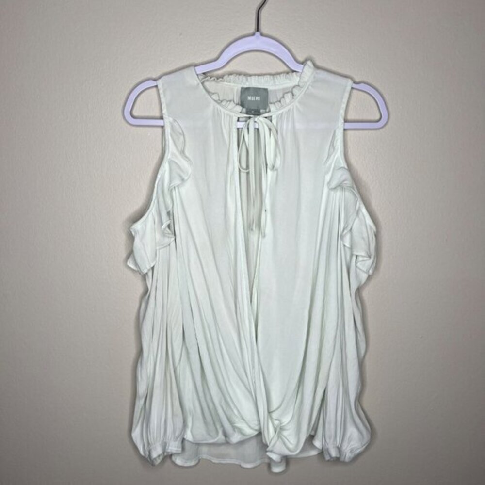 Anthropologie Maeve Mint Cold Shoulder Ruffle Blouse M‎
